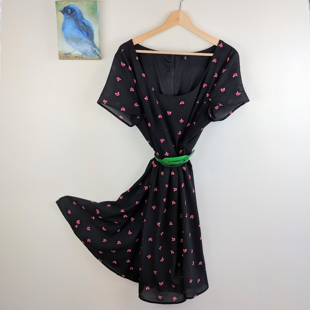 Torrid dress with pink fox face dress. Belt not included.